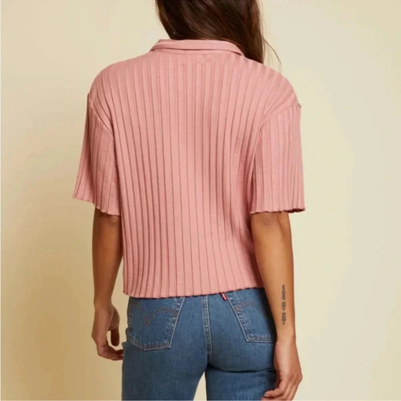 Nation LTD Ribbed Aero Blouse in Geranium Small - Picture 2 of 4